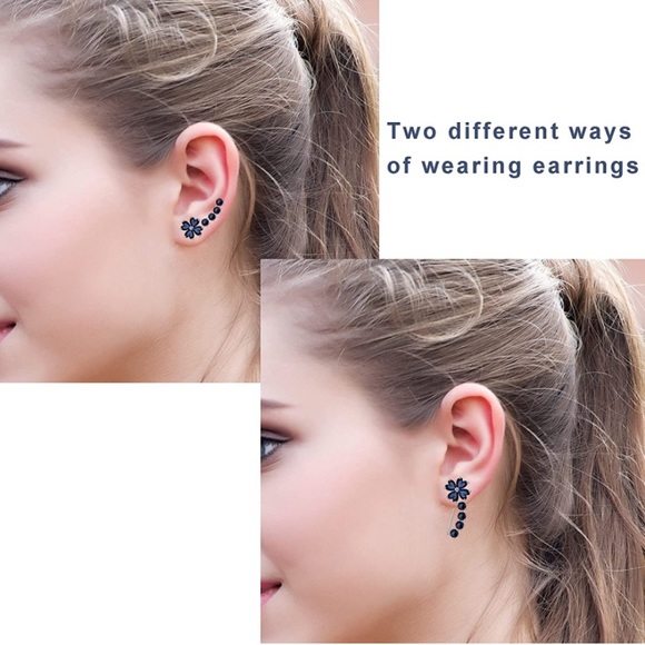 Flower Cubic Zirconia Crystal EarClimbers - Picture 3 of 5
